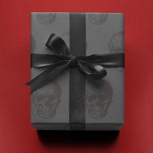 Papel De Regalo Calavera Negra sobre Gris