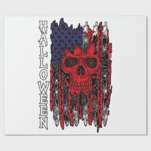 Papel De Regalo Calavera Roja de Halloween Bandera Americana Telar