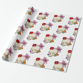 Papel De Regalo Calavera y Flora