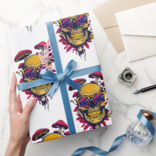 Papel De Regalo Calavera y hongo ámbar carmesí vívido