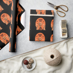 Papel De Regalo Calavera y murciélago de Halloween en noche espant