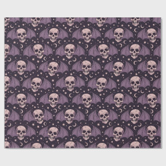Papel De Regalo Calaveras Aladas Moradas Patrón de Luna Celestial
