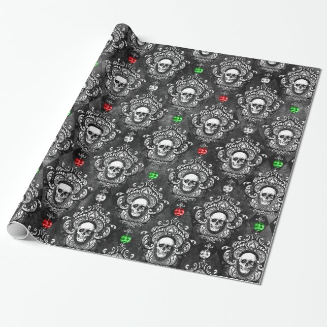 Papel De Regalo Calaveras antiguas embellecen Navidades góticos (Desenrollado)