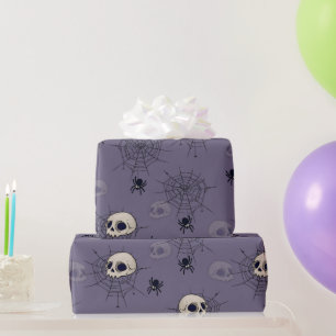 Papel De Regalo Calaveras Arañas Telarañas Azules Halloween