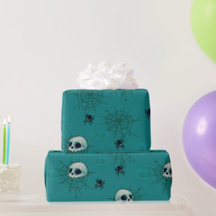 Papel De Regalo Calaveras Arañas Telarañas Verdes Halloween
