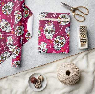 Papel De Regalo Calaveras azucareras y rojas ID725