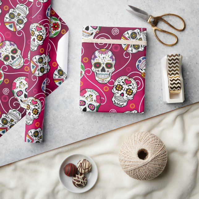 Papel De Regalo Calaveras azucareras y rojas ID725 (Artesanía)