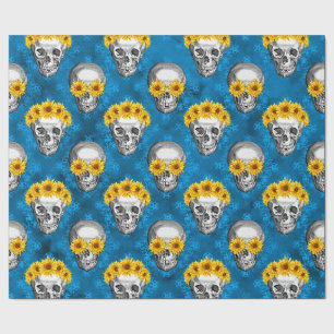 Papel De Regalo Calaveras Azules y Serie de Girasoles Diseño 1