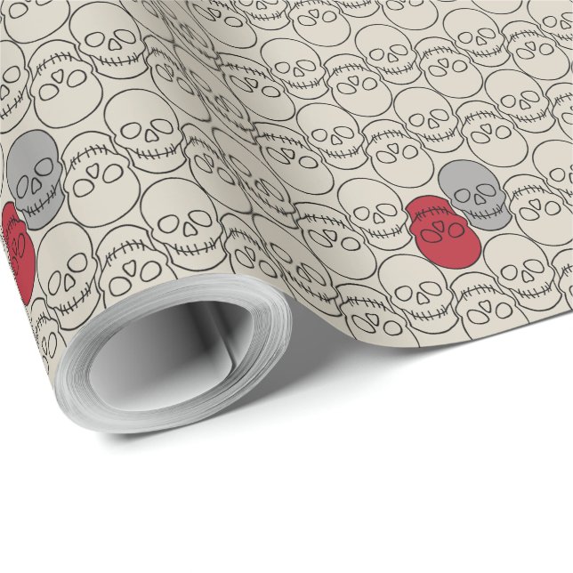 Papel De Regalo Calaveras - Blanco óseo y negro mural (Esquina del rollo)