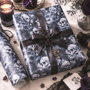 Papel De Regalo Calaveras Botánicas Góticas Halloween