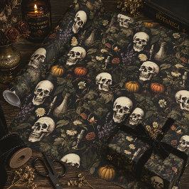 Papel De Regalo Calaveras Botánicas Góticas y Calabazas de Hallowe