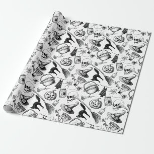 Papel De Regalo Calaveras Calabazas Broomsticks Bats Halloween