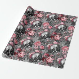 Papel De Regalo Calaveras con rosas rosas rosas rosas en gris