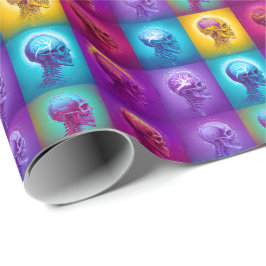 Papel De Regalo Calaveras Cromáticas - Patrón de Neón Psicodélico
