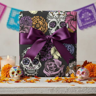 Papel De Regalo Calaveras de Azúcar Mexicanas Coloridas XL Flores 