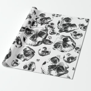 Papel De Regalo Calaveras de cráneos en negro y blanco patrón de a