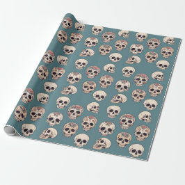 Papel De Regalo Calaveras de flores verdes Halloween colorido anim