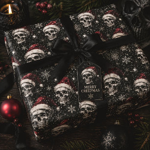 Papel De Regalo Calaveras góticas de Navidad con sombreros de Sant