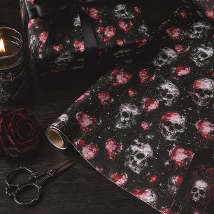 Papel De Regalo Calaveras góticas del día de San Valentín y corazo