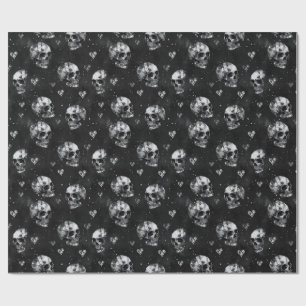 Papel De Regalo Calaveras góticas y corazones negro