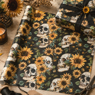 Papel De Regalo Calaveras góticas y girasoles Verano Gótico