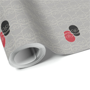 Papel De Regalo Calaveras - Gris fantasma y blanco óseo