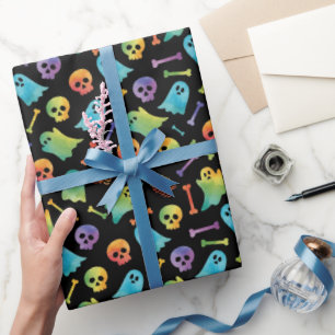 Papel De Regalo Calaveras Huesos Fantasmas Divertidos de Halloween