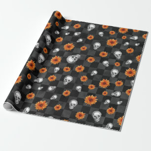Papel De Regalo Calaveras naranjas y diseño de la serie girasoles