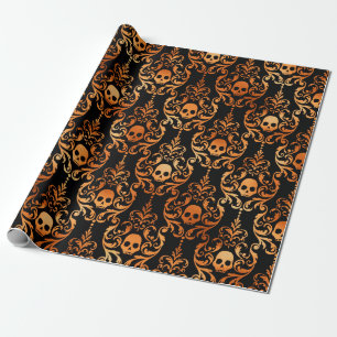 Papel De Regalo Calaveras negras y de cobre patrón de damasco de H