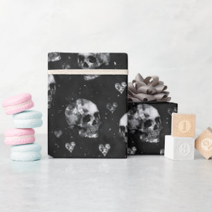 Papel De Regalo Calaveras ocultas góticas con corazón