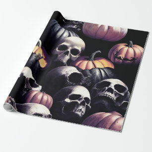 Papel De Regalo Calaveras y calabazas, tema de Halloween, color os