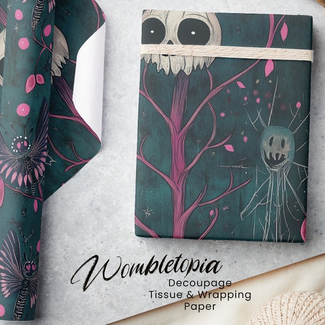 Papel De Regalo Calaveras y flores góticas rosadas y moradas de Ha (Subido por el creador)