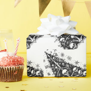 Papel De Regalo Calaveras y huesos del árbol de Navidad negro