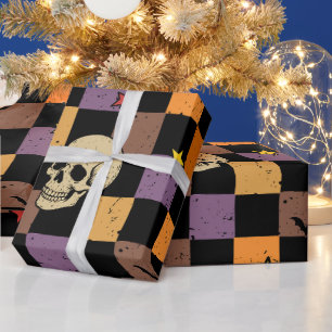 Papel De Regalo Calaveras y murciélagos de Halloween