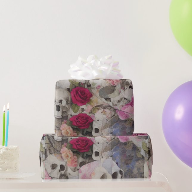 Papel De Regalo Calaveras y Rosas (Regalos de fiesta)