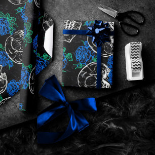 Papel De Regalo Calaveras y Rosas azules   Guay Funky Dark Grunge