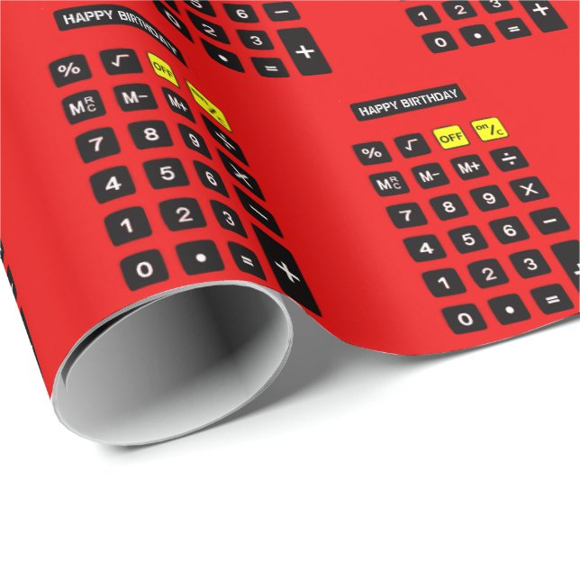 Papel De Regalo Calculadora de cumpleaños rojo (Esquina del rollo)