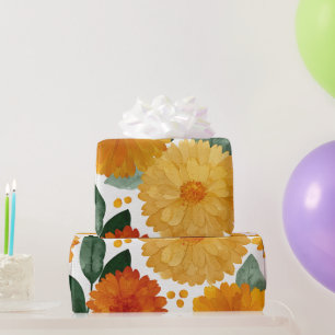 Papel De Regalo Caléndula Naranja Acuarela Floral Botánica Otoño