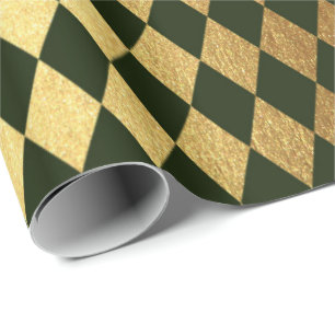 Papel De Regalo Cali Green Gold Geometría Chessboard Diamond Cut