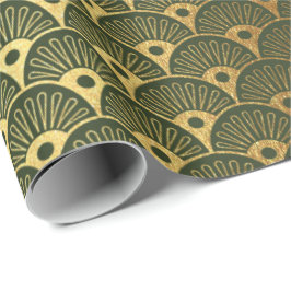 Papel De Regalo Cali Woodland Green Metallic Seasheles Art Deco