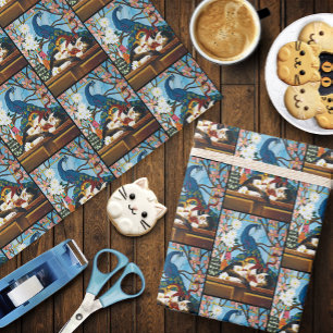 Papel De Regalo Calico Cat Dragon Red