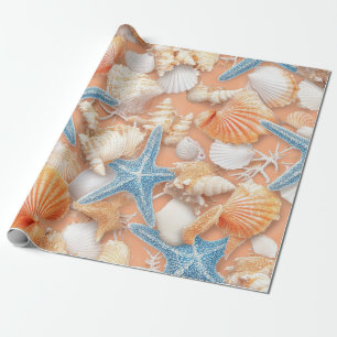 Papel De Regalo Cálidas Conchas de Playa de Melocotón Estrella de