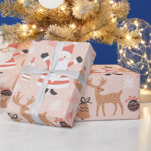 Papel De Regalo Cálido árbol de Navidad rosado y reno de muñeco de