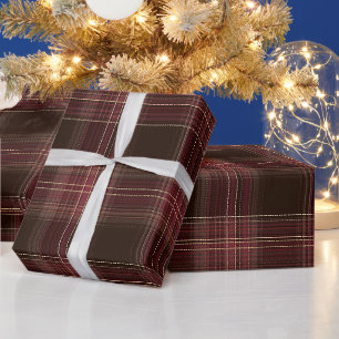 Papel De Regalo Calido patrón de cuadros marrón burgundy otoño arc