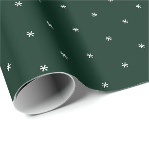 Papel De Regalo Cálido pino oscuro verde copos de nieve blanco el
