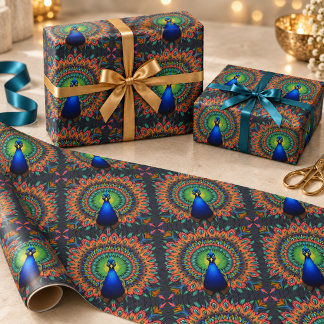 Papel De Regalo Calidoscopio de Patrón de Pluma de Pavo Real Vibra