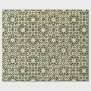 Papel De Regalo Calidoscopio floral verde y blanco geométrico
