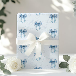 Papel De Regalo Caligrafía de Blue Bow Baby Shower moderno