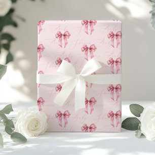 Papel De Regalo Caligrafía de Bow rosa Baby Shower moderno