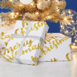 Papel De Regalo Caligrafía de la escritura Gold Merry Christmas so<br><div class="desc">Elegante y elegante Relieve metalizado falso oro Feliz Navidad caligrafía en blanco,  mejor para la temporada navideña envolver regalo</div>